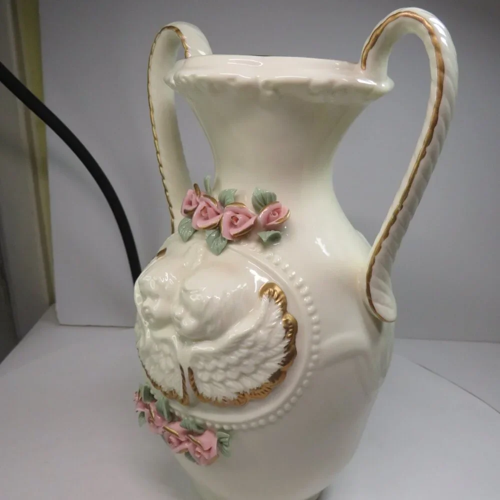 Cottagecore Angel Floral Rose Vase • Heavy Ceramic • 5.5” tall